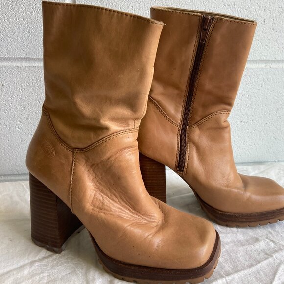 Vintage Bongo Leather Y2K Stacked Heel Lug Sole Boots - Picture 1 of 4